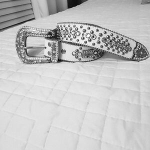 B.B. Simon White and Silver Studded Belt